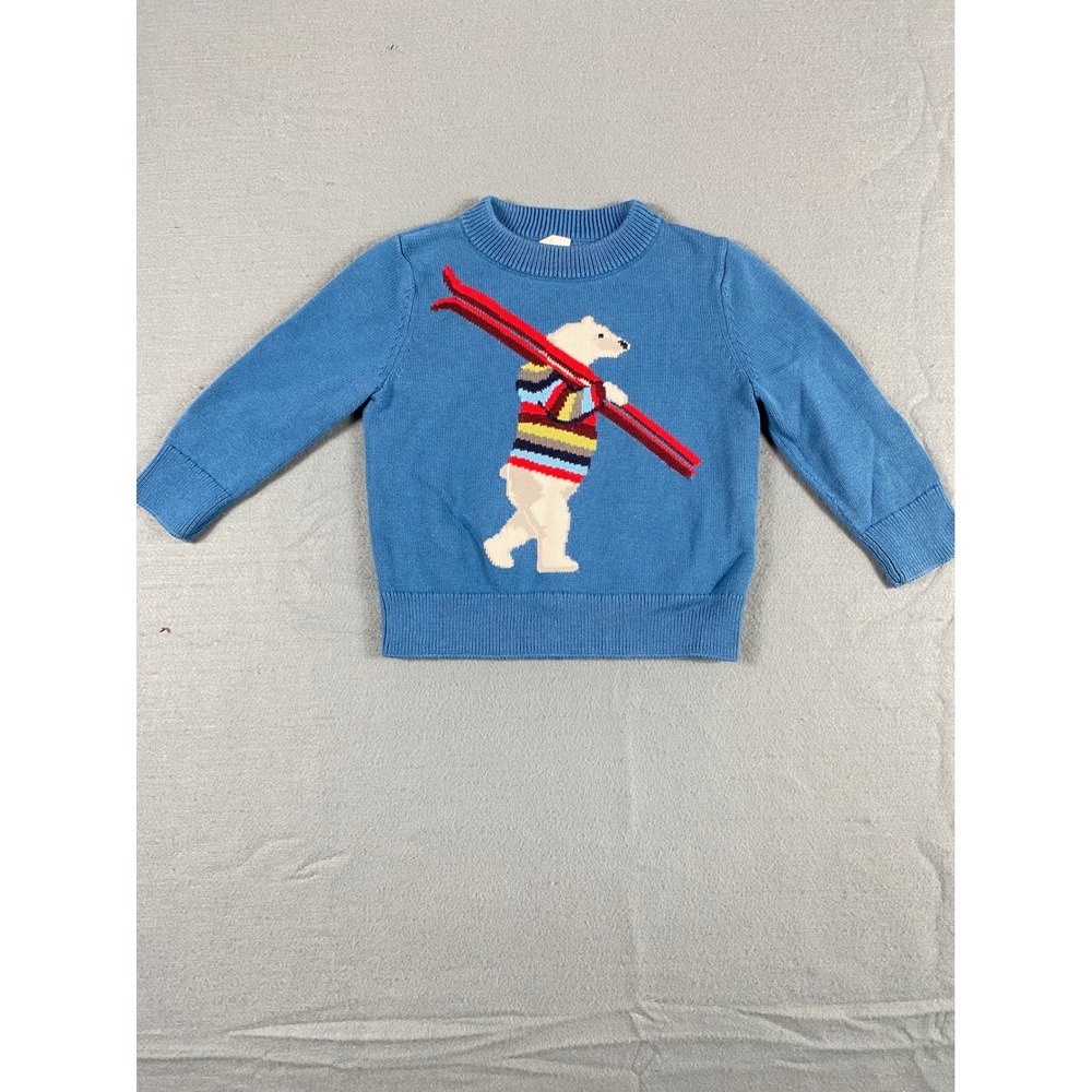 Baby Gap Sweater Polar Bear Ski 12-18 Months Blue Cotton Knit Pullover Christmas